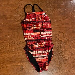 red/black/white adidas swimsuit